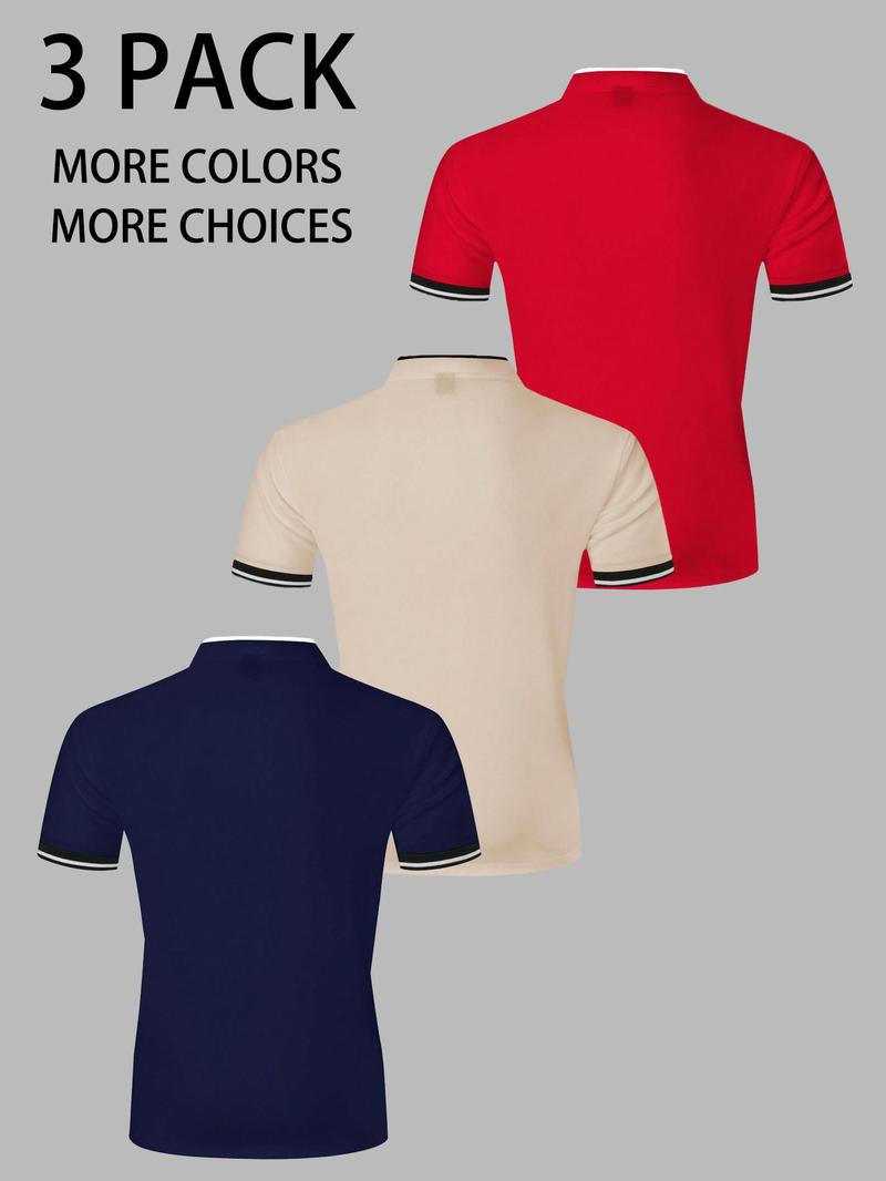 Men's Colorblock Short Sleeve Polo Shirt, Polo Tees, Regular Fit Casual Fashion Comfy Top for Summer, Men's Clothes for Daily Wear, Gamis