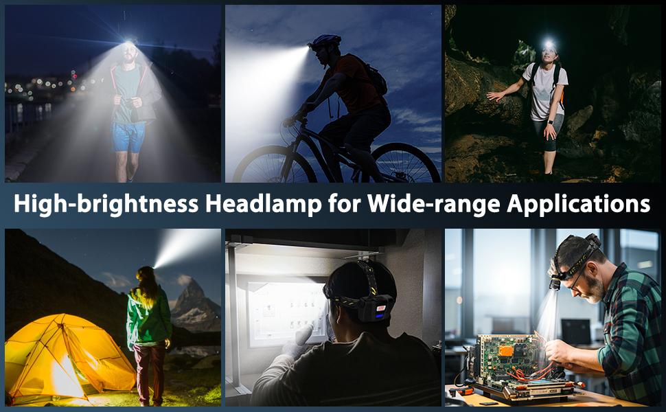 MoKo Rechargeable Headlamp 90000LM, 40H Long Lasting Battery Powered, 7 Modes Headlight with Motion Sensor, IP68 Waterproof 90° Adjustable Head Lamp, Zoomable Led Headlamp for Running Camping Fishing super Bright