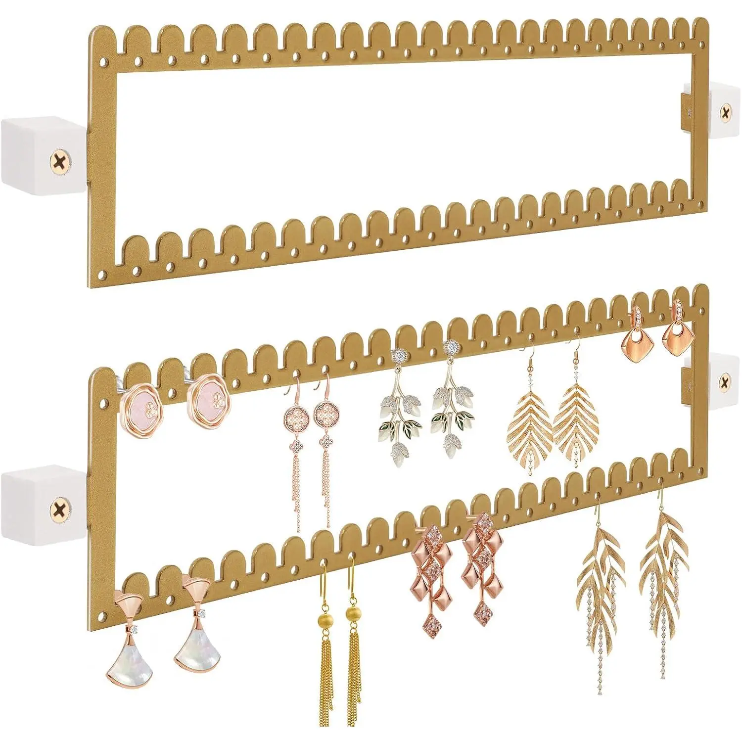 2 Tier Earring Holder Organizer Wall Mounted,2PCS Metal Earring Display Storage with 96 Holes and 92 Grooves   Organizer Tree for Stud/Hoop/Dangle Earrings Necklace()
