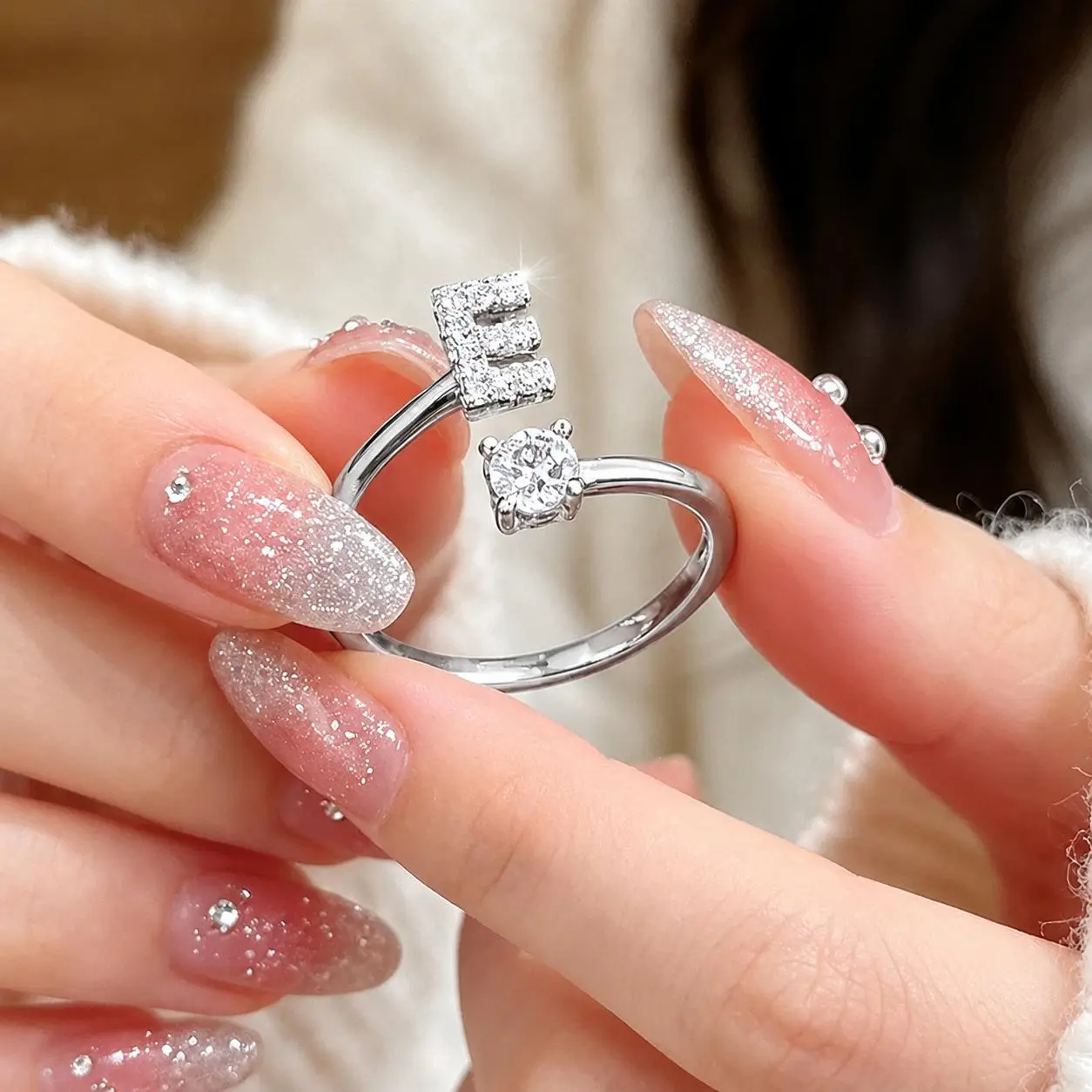 Fashion Adjustable Letter Rings, Dainty Ring Inlaid Shiny Cubic Zirconia Trendy Stuff Non Tarnish Couple Ring, Birthday Gifts CZ Initial Ring Chic Stackable Ring Festivals, Birthdays, and Special Occasions