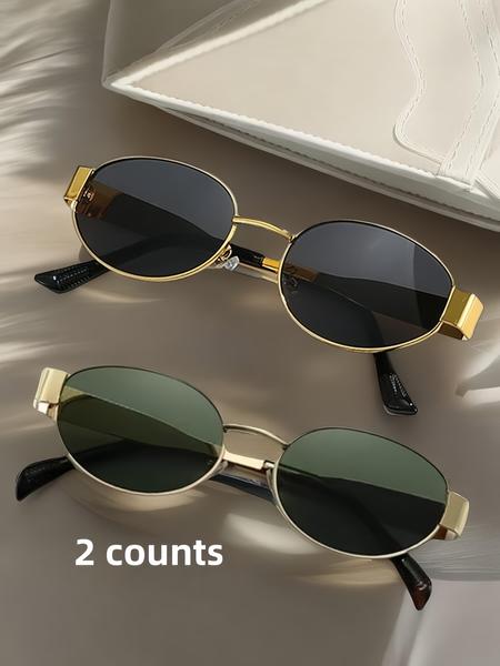 Women's Fashionable Metal Frame Oval Sunglasses, Trendy Casual Sunglasses for Everyday Use, Fashion Accessories for Outdoor Activities, Classic Oval Sunglasses