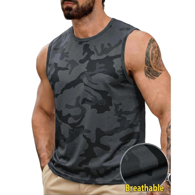 Men's Nylon Twill Mesh Sleeveless Athletic Vest - Short Length, Camouflage Print, No Closure, Breathable, Lightweight, Soft, Quick Dry, Cold Wash, All Seasons, S-4XL Sports Top for Outdoor Sports, Gym Workouts