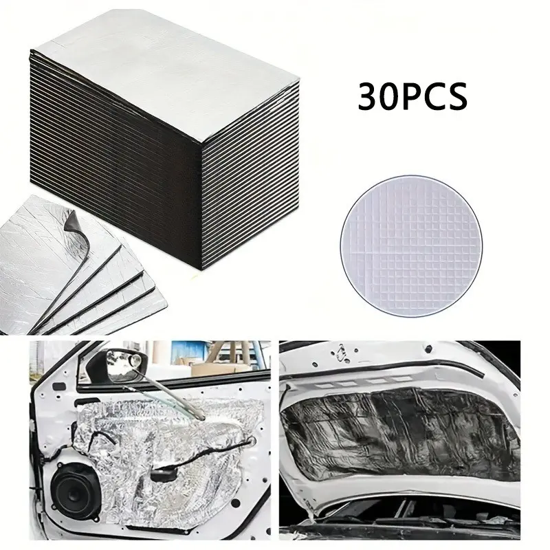 30pcs Self-Adhesive Sound Deadening Mat, Heat Resistant Insulation Pad, Car Engine Hood, Home Wall Pipe Roof, Thermal & Sound Insulation, Easy To Install