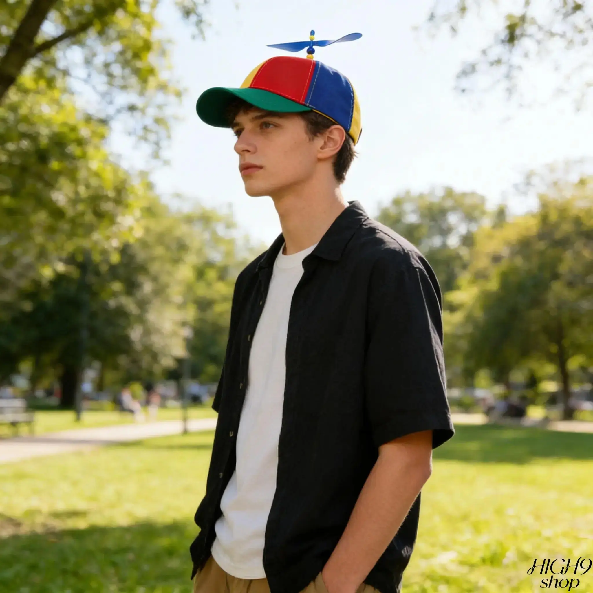 Unisex Spinning Rainbow Propeller Baseball Cap - 2026 Colorful Mini Rotor Decor, Durable Adjustable Snapback Strap, Lightweight Headwear for Party & Everyday Cheer, One Size Fits Most Casual Street Styling
