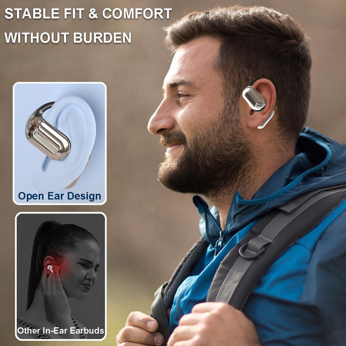 Smart Open Ear Bluetooth Wireless Earbuds,LED Display Charging Case,Call Noise Canceling Mic For Travel Business,Running Fitness and Learning Ergonomic Design Headphones Audio