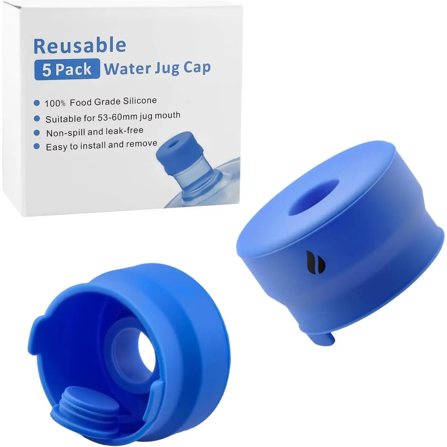 5 Gallon Water Jug Cap  -  Non-Spill 2, 3, 4, 5 Gallon Water Bottle Caps - Leak-Proof  , Fits 55 mm Bottles,  Grade  Jug Cap (Pack of 5)