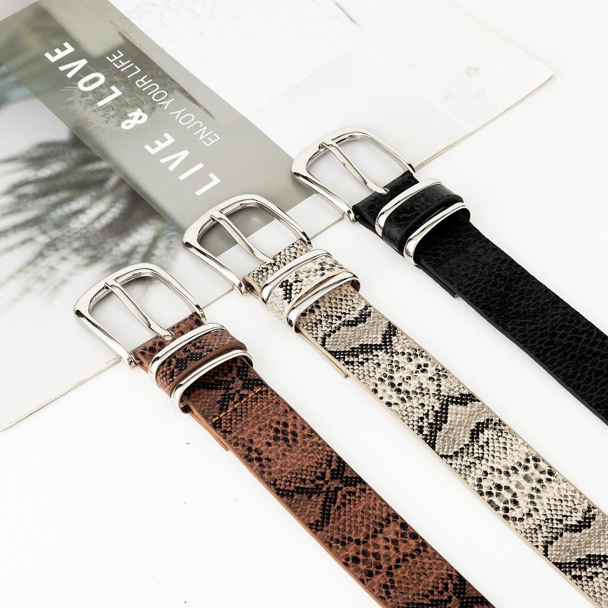 Four-season Y2K pin buckle snake print belt, spicy girl leopard print subculture millennium accessory, simple punk leather belt for women