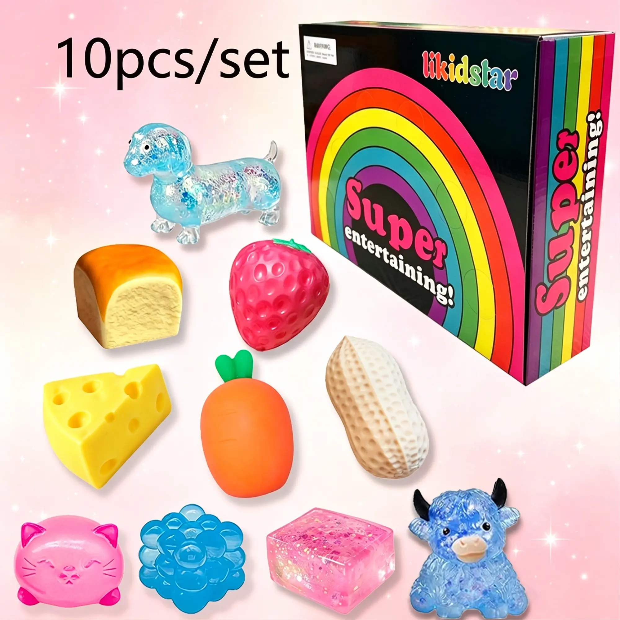 10 Piece Surprise Blind Box Malt Sugar Stress Relief Squishy Fidget Toys, Creative Slow Rebound Squeeze, 10 Styles, Party Gift