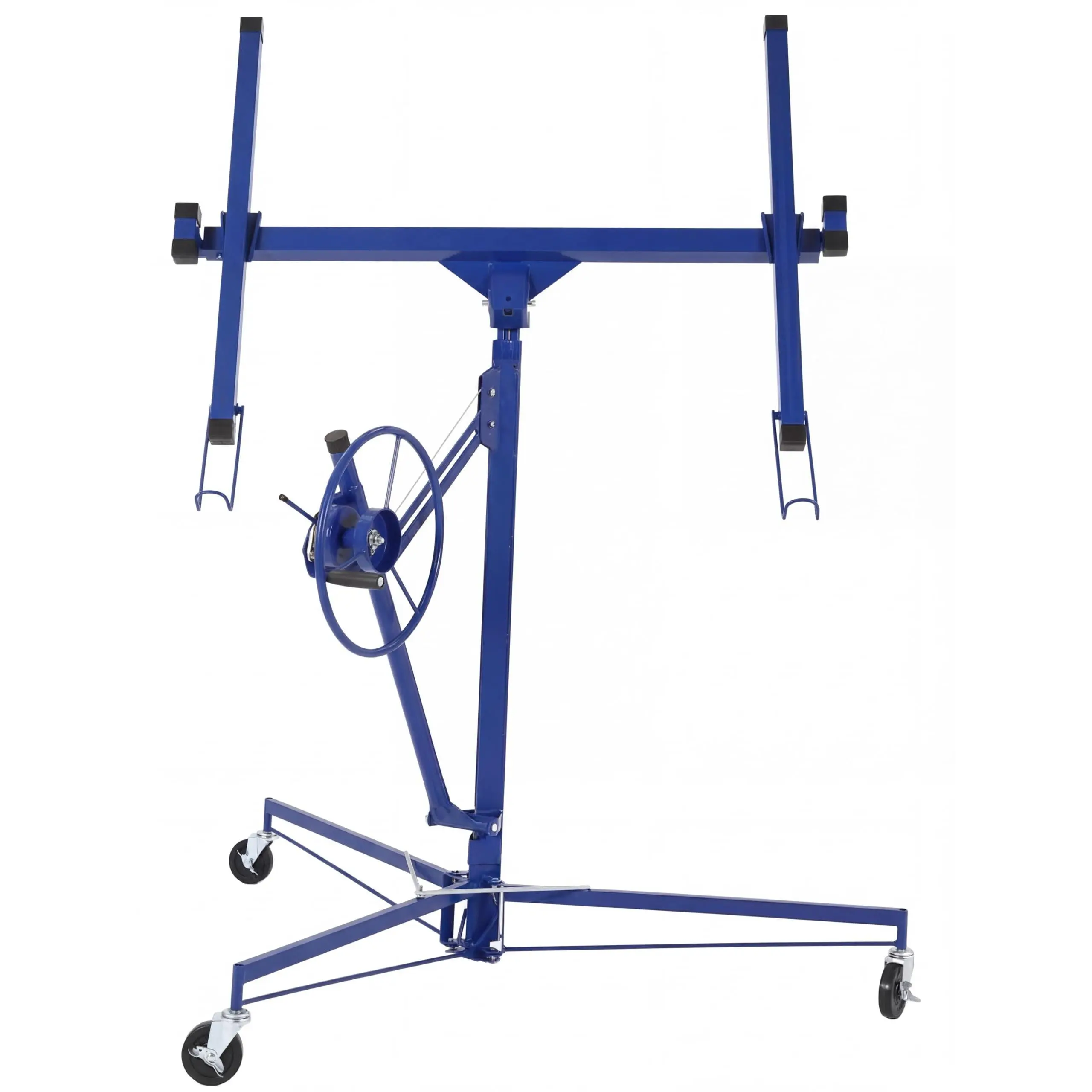 Garvee Heavy-Duty Drywall Sheetrock Hoist Lift Jack, 16ft-11ft Telescopic Arm, 150 lbs Cap., 3 Lockable Wheels, 360° Adjustable, Rolling Base, Blue