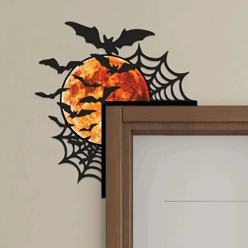 Halloween Ghost Metal Door Corner Decor, Spider Web Moon Bat Pattern, Ideal for Fireplace Window Frame Ceiling, Halloween Decoration