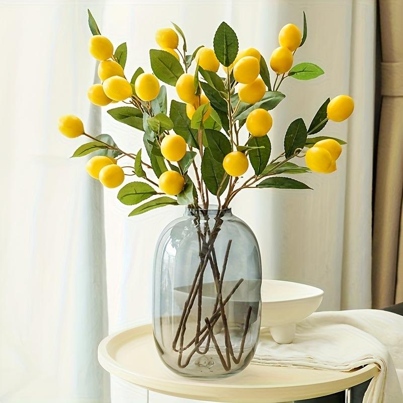 4pc Artificial Lemon Branch with 6 Lemon Fruits, Bonsai Ornament, Artificial Fake Fruit, Simulated Green Plant Decoration