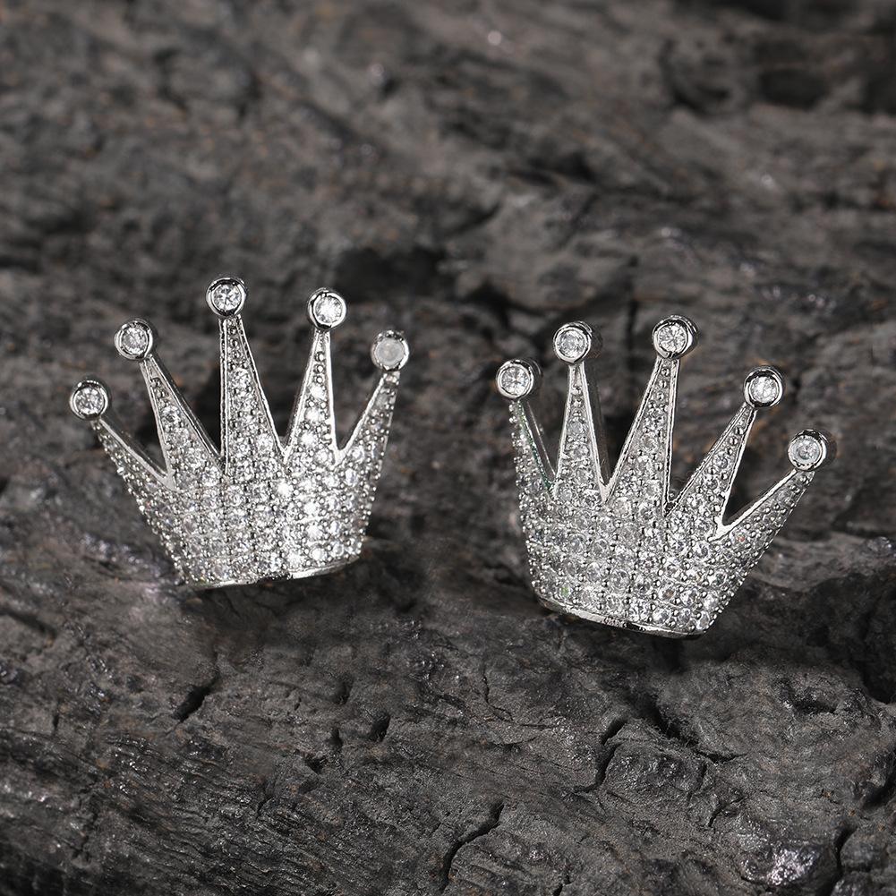 [ICE HUE]18K Gold Vacuum Plated Copper with 5A+ Sri Lanka Zircon Crown Diamond Earrings Miami Italy Mexico & Micro Inspired for Women & Men Luxury Jewelry,Daily Wear,Casual Fashion,Gift Idea,Chicano,Classic,Hip Hop,Simple,Sporty Style