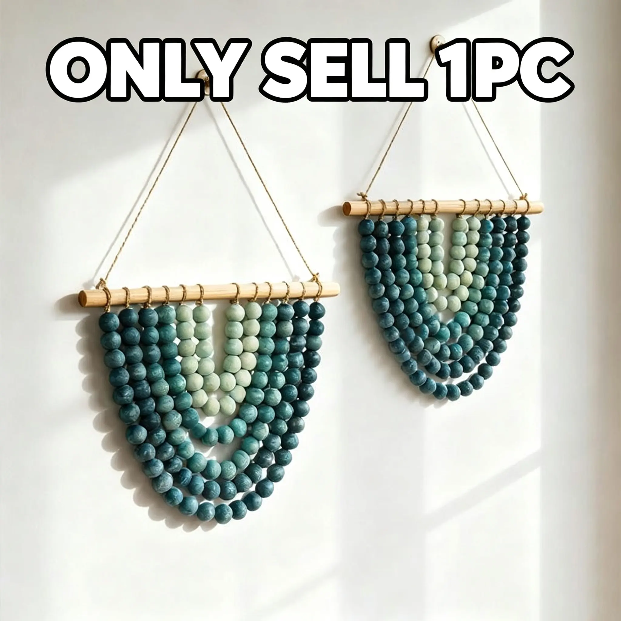 Blue Gradient Bead Wall Hanging, Nordic-Style Hemp Rope & Wooden Bead Tapestry, Decor Ornament for Home and Homestay