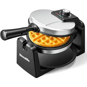 Waffle Maker Rotating Belgian Waffle Maker 180° Flip Waffle Iron Non-Stick Plate Adjustable Browning Control Foldable Cool Touch Handle Removable Drip Tray Space Saving Storage Stainless Steel