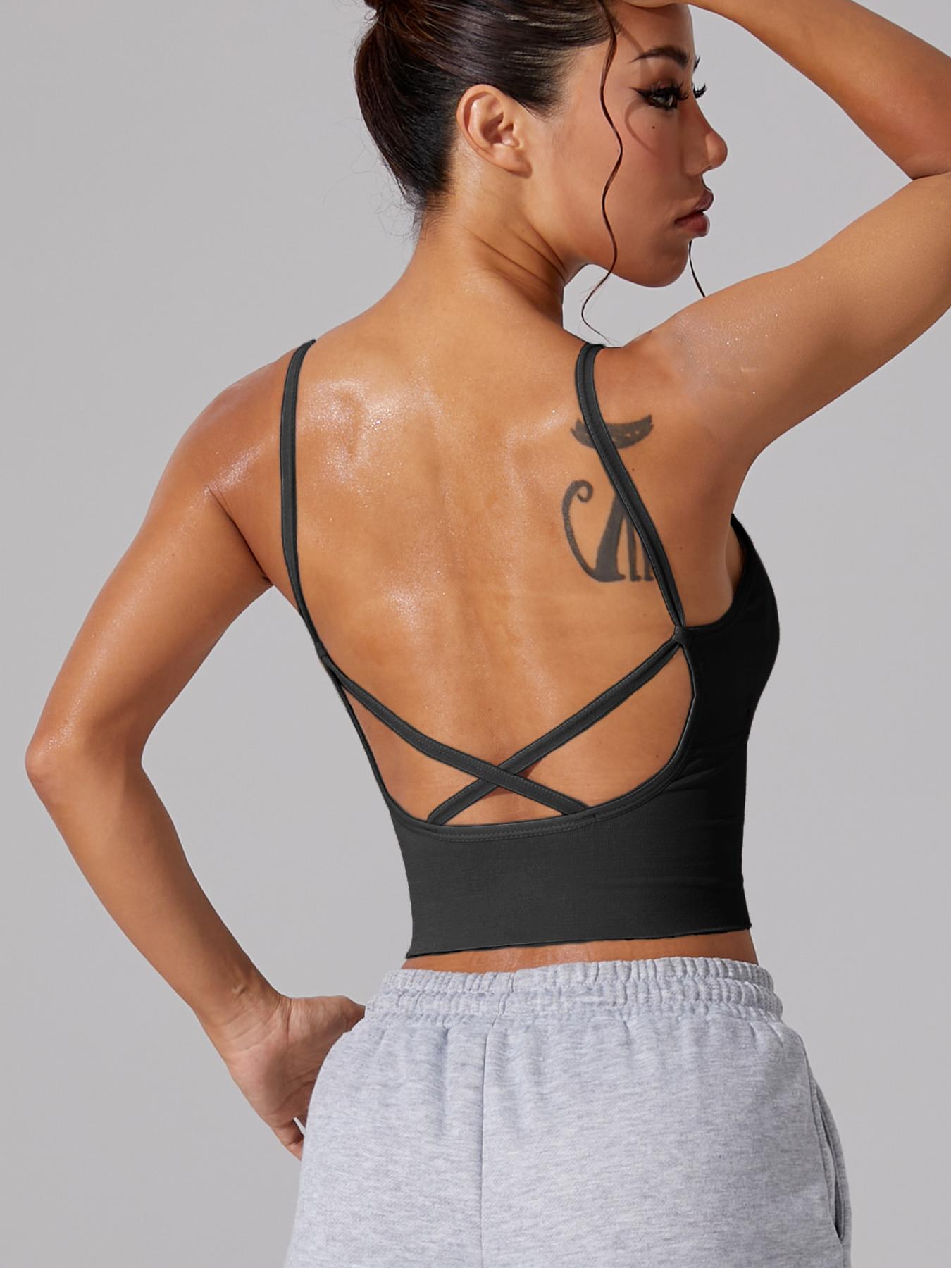 Women's Plain Criss Cross Backless Sports Bra, Casual Breathable Sports Top for Yoga Gym Workout, Women's Sport & Outdoor Clothing for All Seasons