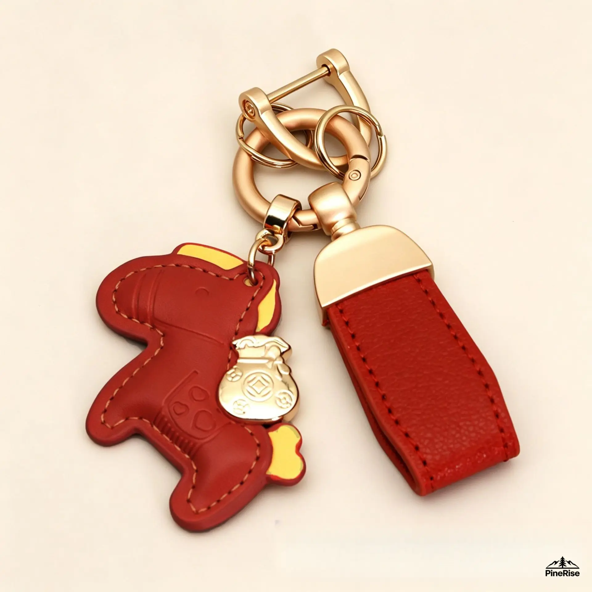 Wearproof Leather Universal Car Keychain with Snap Hook, Viral Horse Shape Charm, Sheep Grain, Lucky Couple Accessory, Scratch-Proof, Flexible for Daily Commute & Outdoor Cycling, Viral Charm