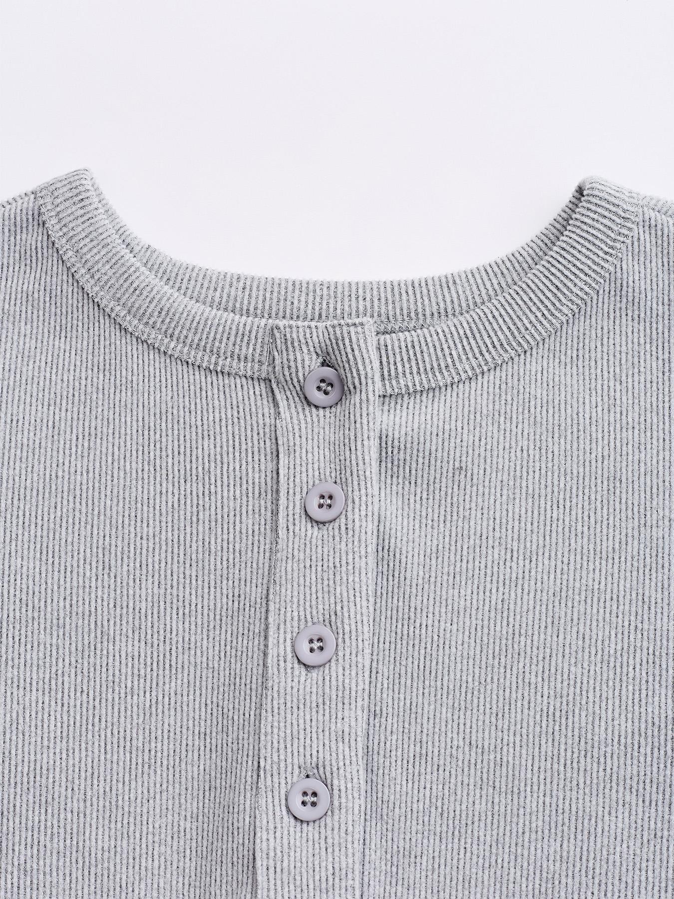 Two-piece Set Women's Solid Button Front Ribbed Crop Top & Elastic Waist Pants, Casual Long Sleeve Round Neck Top & Trousers for Spring & Fall, Women's Clothes for Daily Wear