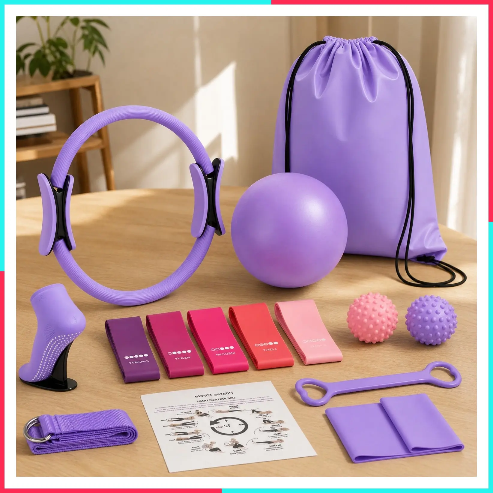 14-Piece Pilates Kit for Women - Home Workout Equipment Set with Pilates Ring, Ball, 5 Resistance Bands & Accessories, Includes Workout Guide for Beginners