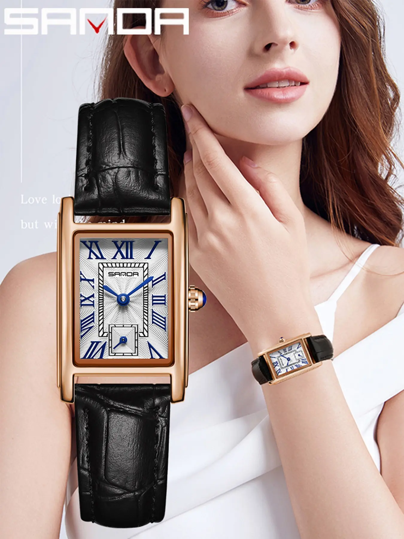 1Set SANDA P1116  Ladies Retro Rectangular Watch Roman Scale Two-And-A-Half Quartz Watch 30 Meters Waterproof Luxury Temperament Women's Watch，Gift Woven Hand Rope+Box