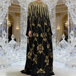 Luxury Sequin Kaftan Abaya Dress for Women, Modest Muslim Evening Gown for Eid, Ramadan, Wedding and Formal Events