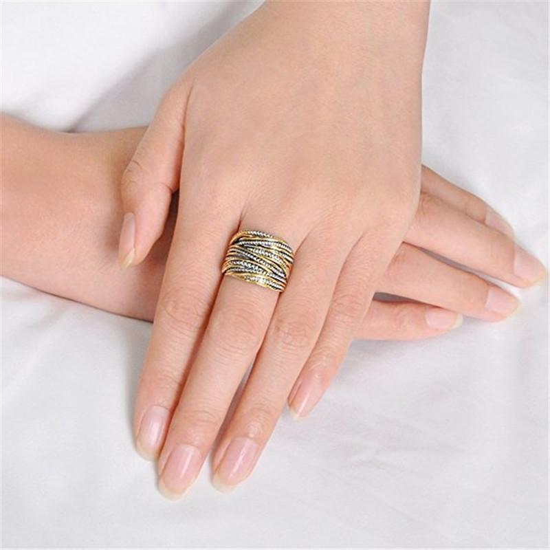 Vintage Two-Tone Twisted Texture Ring for Men & Women | Unisex Retro Statement Band