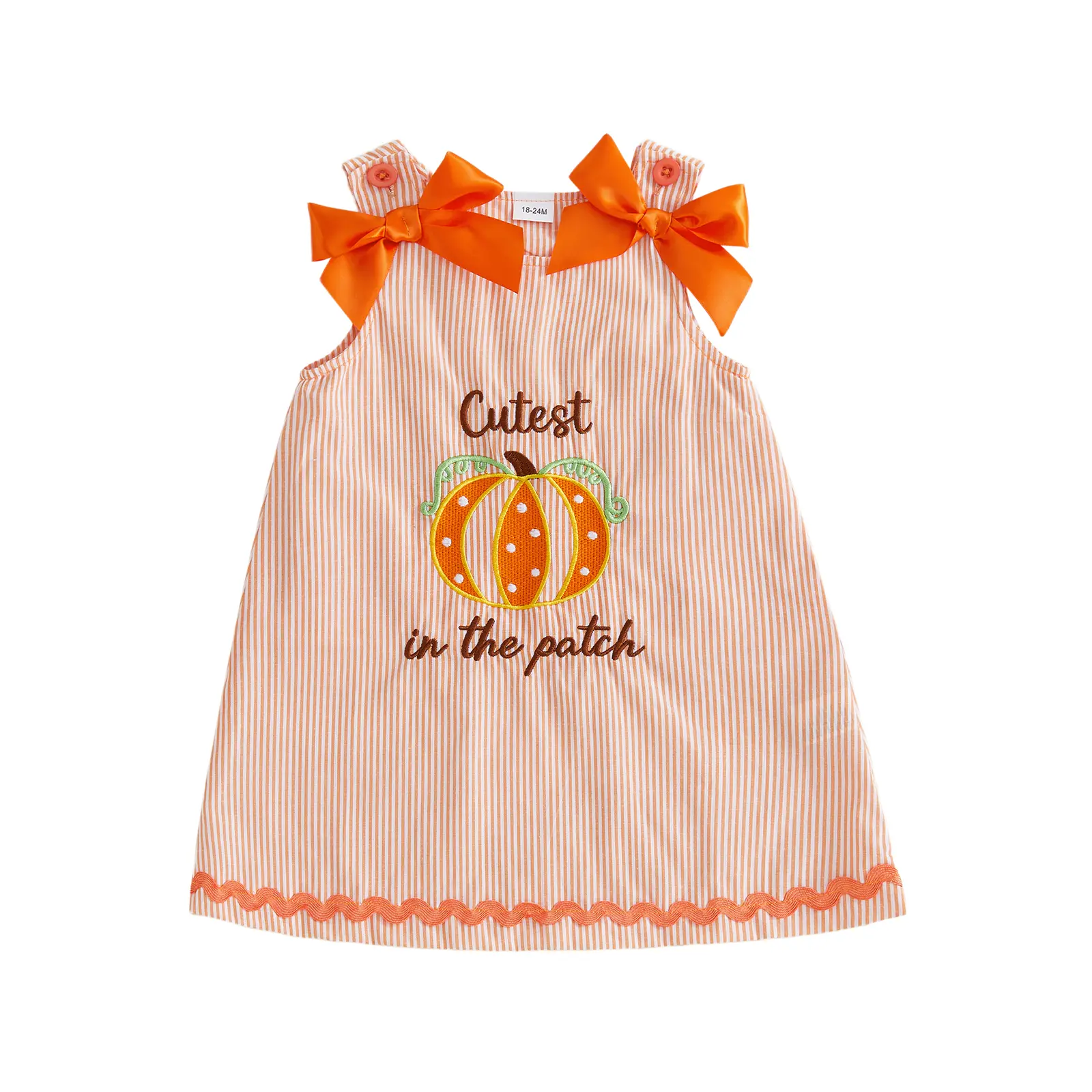 Toddler Baby Little Girls Halloween A-line Dress Sleeveless Striped Embroidery Pumpkin Summer Dress 1-6 Years