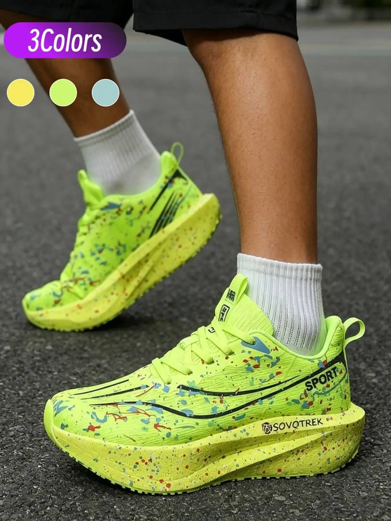 Unisex trendy luminous carbon plate knit running shoes foam sole fit casual jogging night fitness outdoor trips