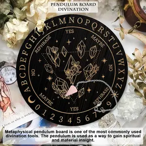 Pendulum Board Set, Wooden Dowsing Divination Board Metaphysical Message Board with Crystal Pendulum Necklace for Witchcraft Wiccan Altar Supplies Kit, Diamond & Flower