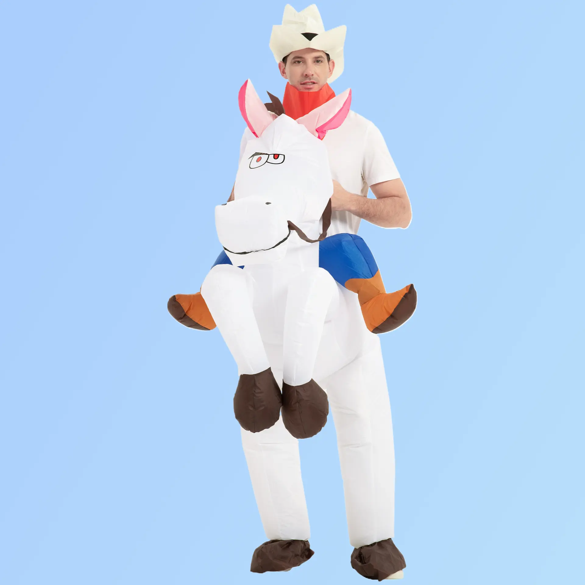 Adult & Kids Ride On Horse Inflatable Cowboy Costume Funny Riding Mascot Outfit for Festival Performance