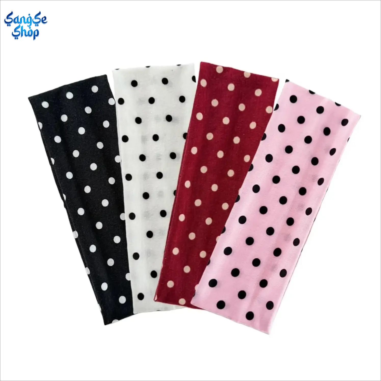 Women's 4-Pack Polka Dot Headbands Set for Adults, Comfortable Elastic Sweat-Wicking Breathable Fabric with Airflow on Workouts, All-Seasons One Size for Running