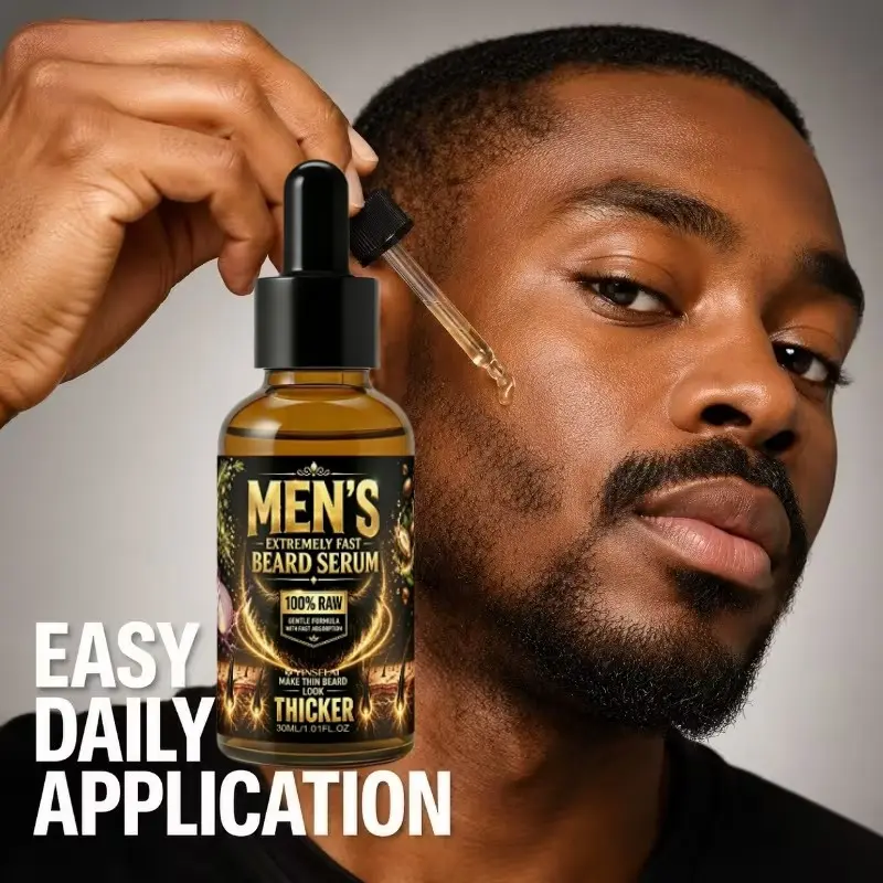 Men's Beard Growth Serum, 100% Natural Beard Oil, Thickening Formula, Fast Absorbing, Long-Lasting Results, Single Item Pack