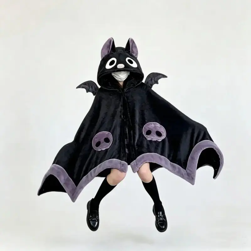 1Pc Unisex Oversized Bat Hooded Plush Wearable Blanket Cape - Bat Sleeves, One-Size-Fits-All, Soft Thick Cloak for Holiday Gifting