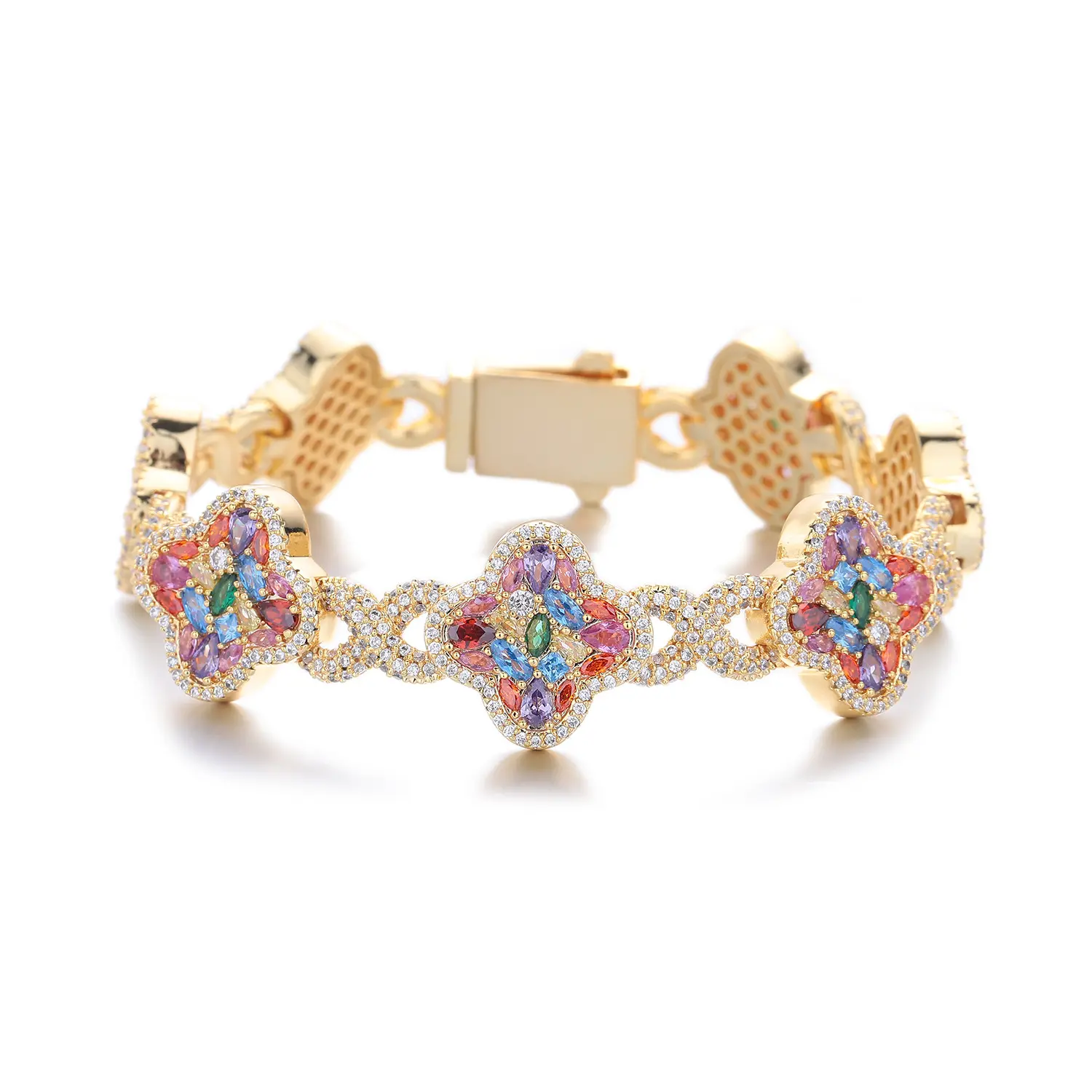 18mm Four Leaf Clover Bracelet for Men Women, Multi-Color Colorblock Star Charm Jewelry – Trendy Easy-to-Wear Daily Accessory, Perfect Gift for Birthday Anniversary Christmas Valentine's Day