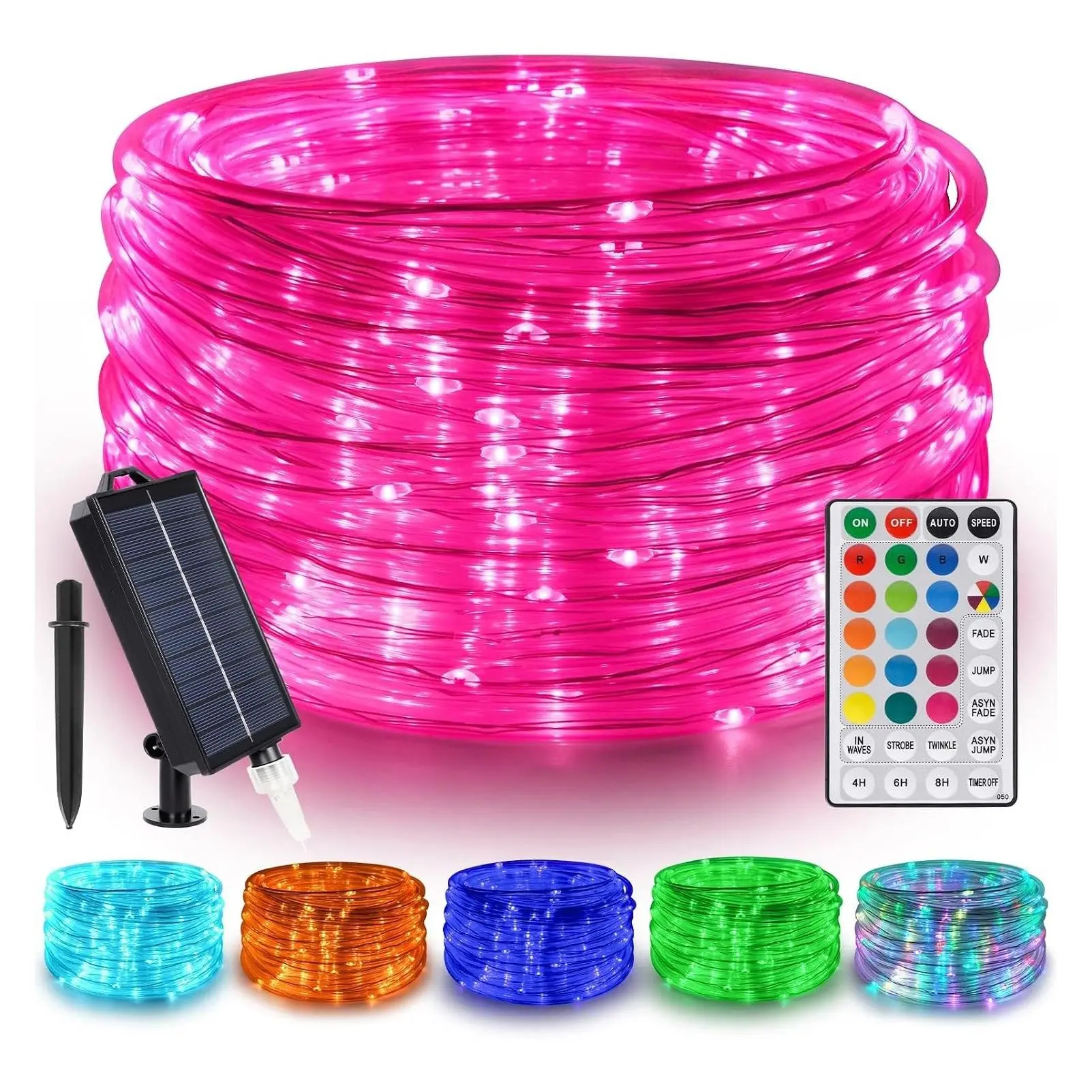 50FT 150 LED Solar Rope Lights, 18 Colors with Timer, 5 Modes, Waterproof Remote Control String Lights for Outdoor Camping Classroom Party Festival DecorationGift