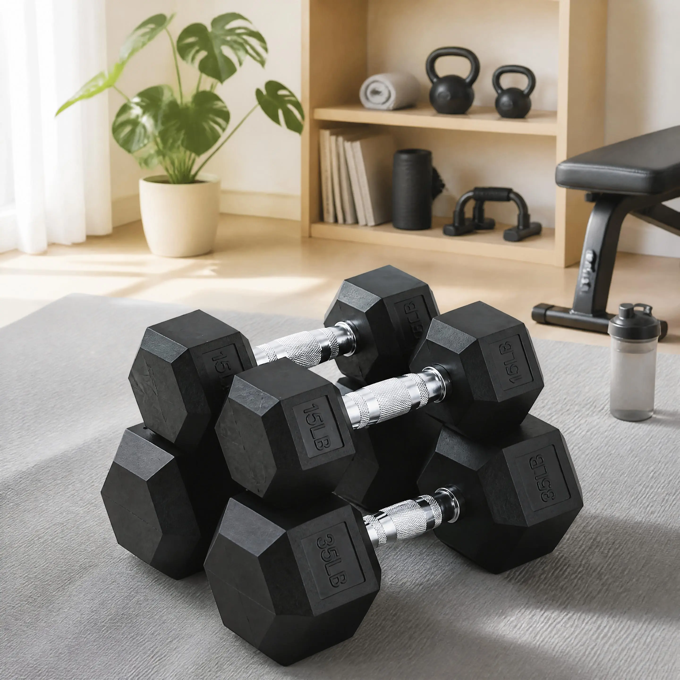 Garvee 100 lb Hex Dumbbell Set – Rubber Coated Cast Iron Free Weights with Anti-Roll Heads & Deep Knurled Ergonomic Handles for Home Gym (2 x 20 lb + 2 x 30 lb)