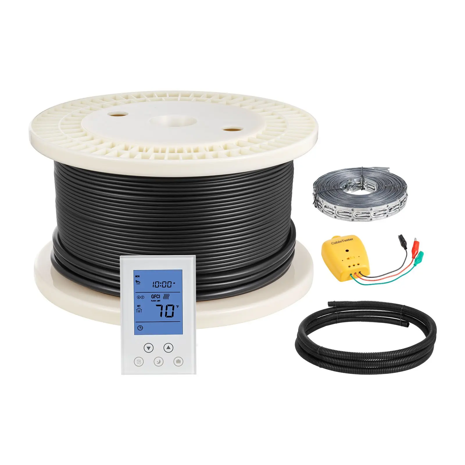 VEVOR 200 sqft Underfloor Heating Cable Kit - 240V Electric Radiant Floor System, 12.9 kg Single Reel-Shape Kit with Smart Controller, Wiring Harness, Alarm, Easy Installation for Tile, Stone, Vinyl Home Improvement