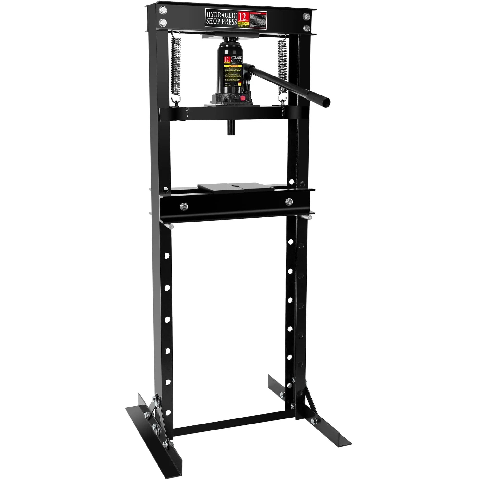 12 Ton Hydraulic H-Frame Shop Press - Heavy Duty Adjustable Floor Workshop Equipment - Includes Stamping Plates for Bending, Straightening, Bearing & U-Joint Installation - Professional Automotive Repair Tool
