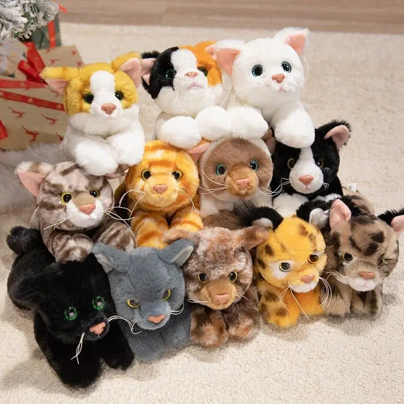 Cuddly Lifelike Kitten Plush Toys Soft Stuffed Lying Prone Siamese Cat Warm Cozy Children Companion Pet Cats Doll Pretty Gift