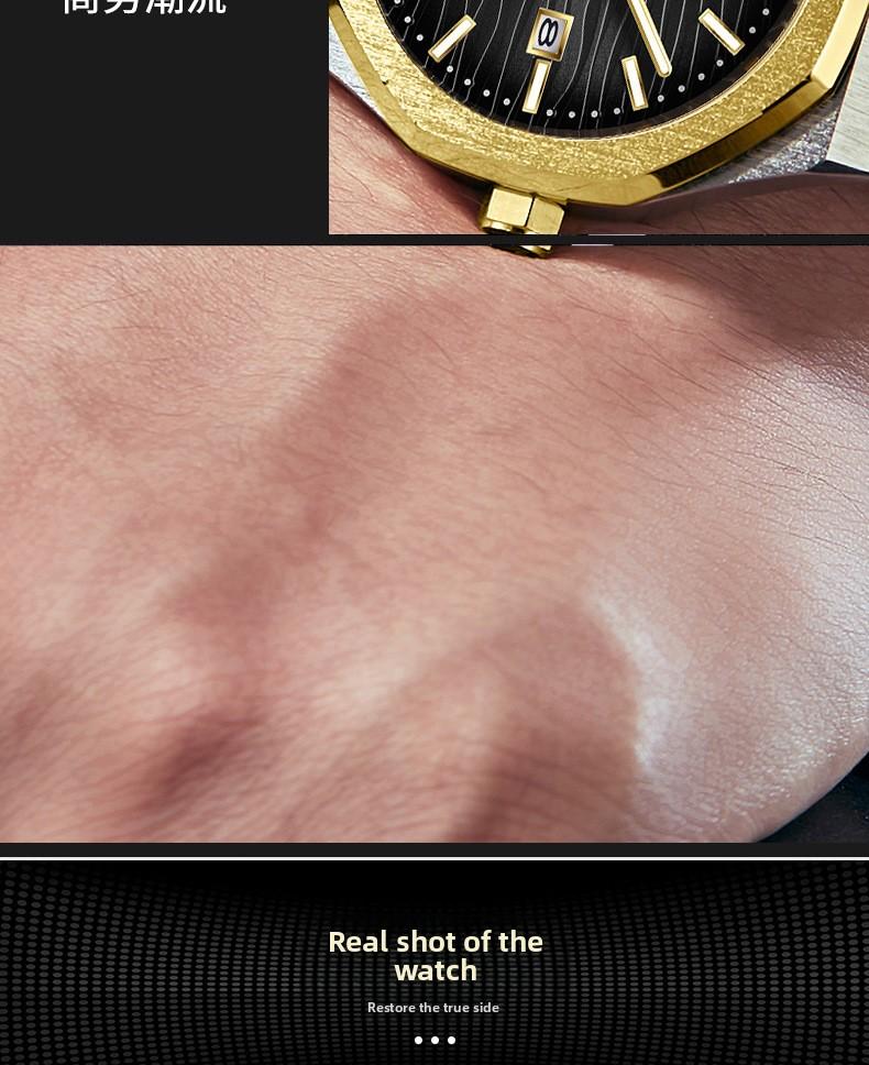 Men's Luxury Gold Octagonal Quartz Watch - Green Textured Dial with Date Display, Stainless Steel Band, Luminous Hands, Business Casual Dress Wristwatch, Perfect Gift for Him