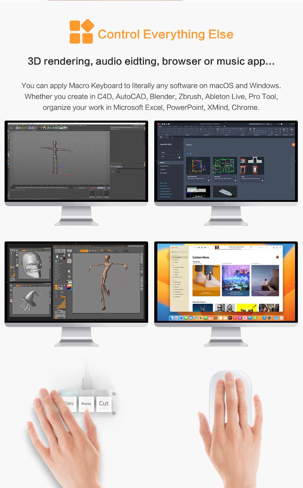 RGB 3 Keys Macro Programming Mini Keyboard for Photoshop Gaming Hotswap Programming Keypad Copy Paste Mini Button Macropad