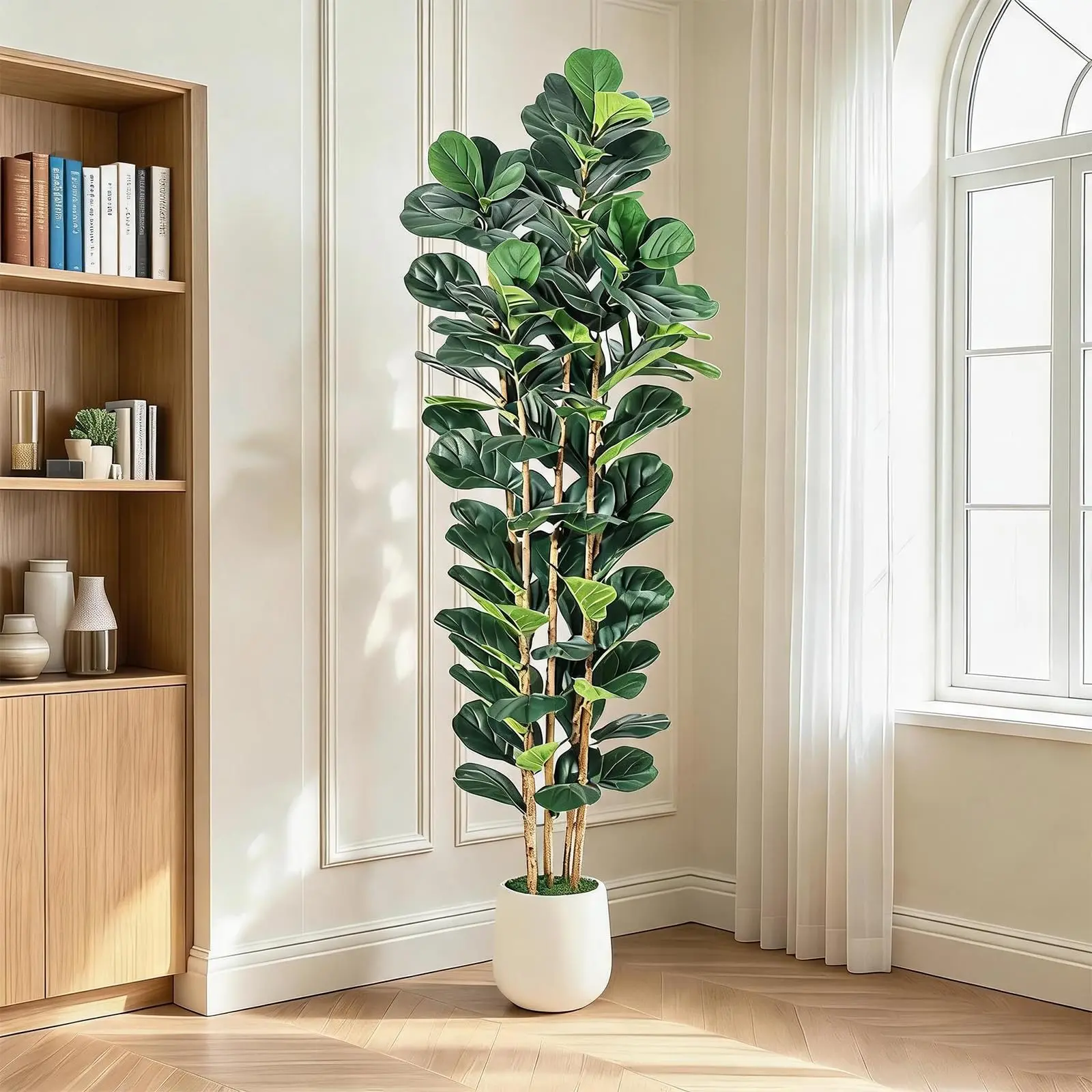 GARVEE Synthetic Fiddle Leaf Fig Plant, 5 ft Decorative Potted Plant with White Pot for Room Decor, Ideal Gift for Home Supplies