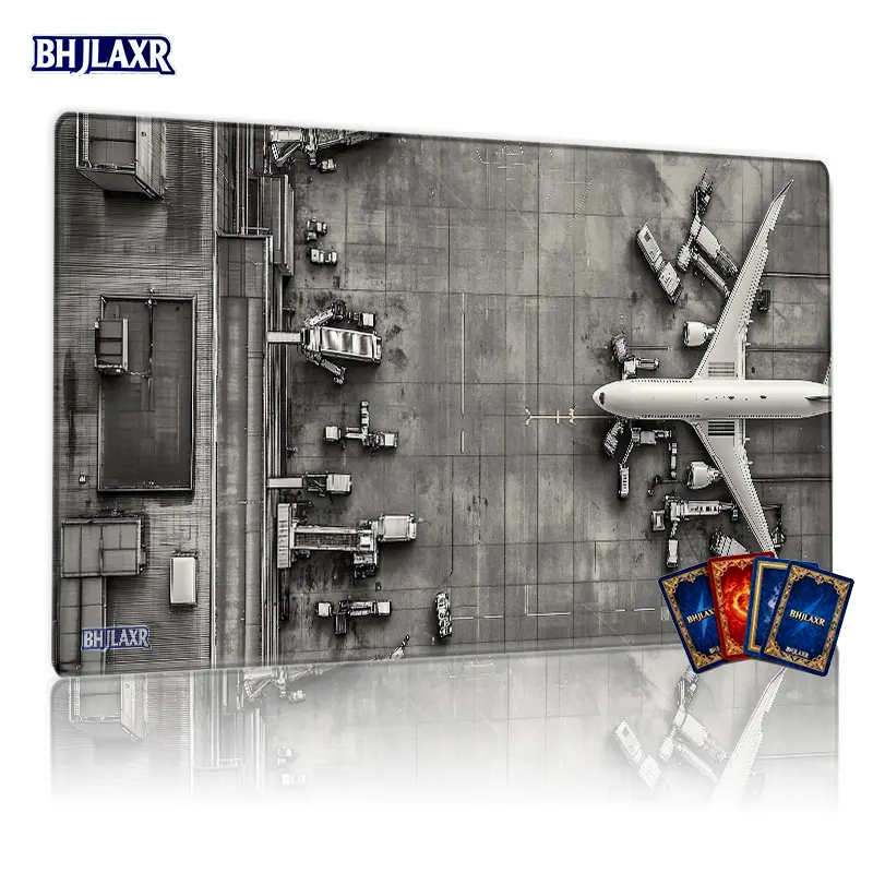Black - White Aerial Airport Tarmac MTG Playmat 12x24inch Non - Slip TCG Playmat for Card Games, Perfect for Family Gatherings and Great Gift for Game Enthusiasts