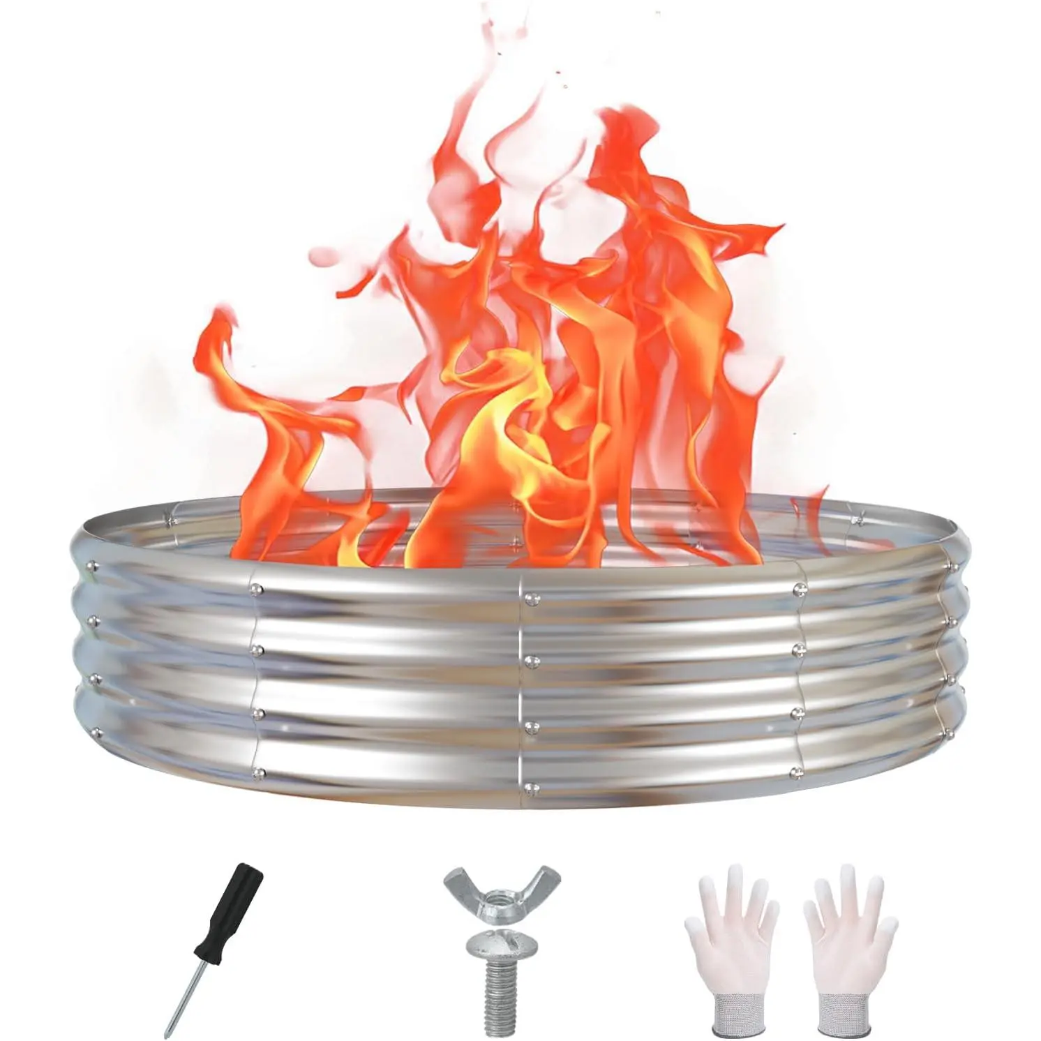60 Inch Fire Pit Ring 5FT Galvanized Steel  Barrel,12" Raised Heavy Duty   Fire Pits,Heat Resistant Campfire Ring with Spark Guard, for Outdoor Backyard, Patio & Camping Use