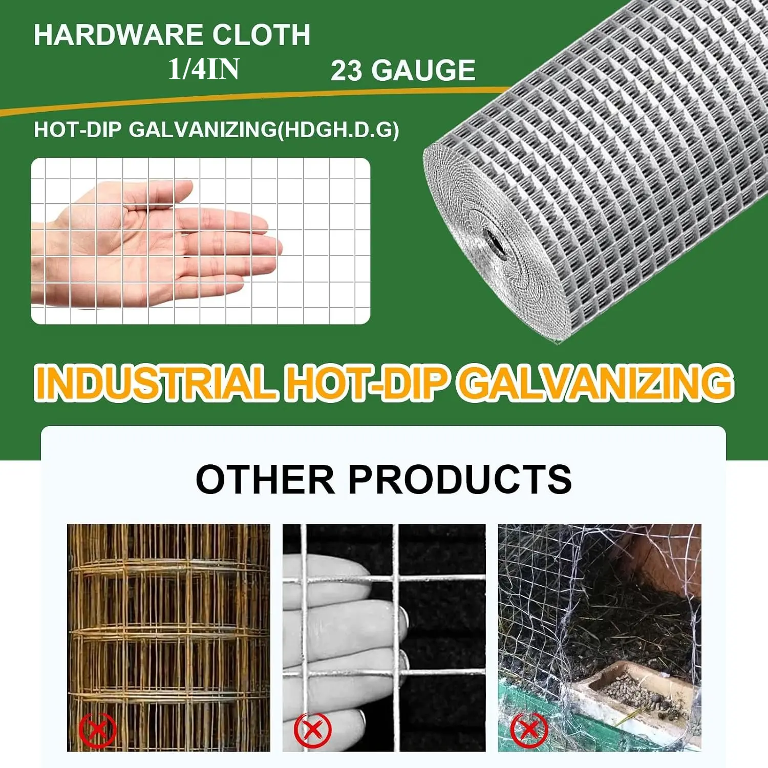 YANSERY 1/4in x 1/4in Hardware Cloth Hot-Dip Galvanized Welded Wire Mesh - 23 Gauge Chicken Wire Fencing for Garden, Chicken Coop, Rabbit Cage, Rodent & Predator Protection