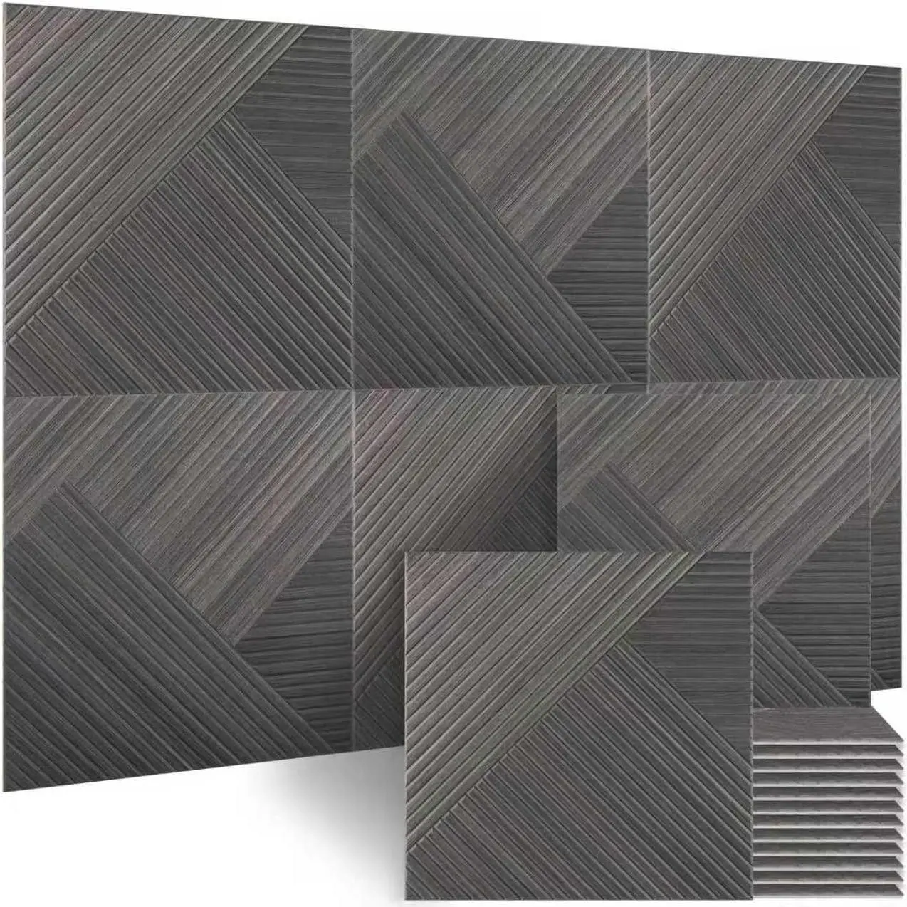 6 Pack Acoustic  Wall Panels, 23.6x23.6 Inch Sound Absorbing Panels with Full Adhesive Backing, Decorative Peel and Stick for Recording Studio &  Office(Black Walnut​)