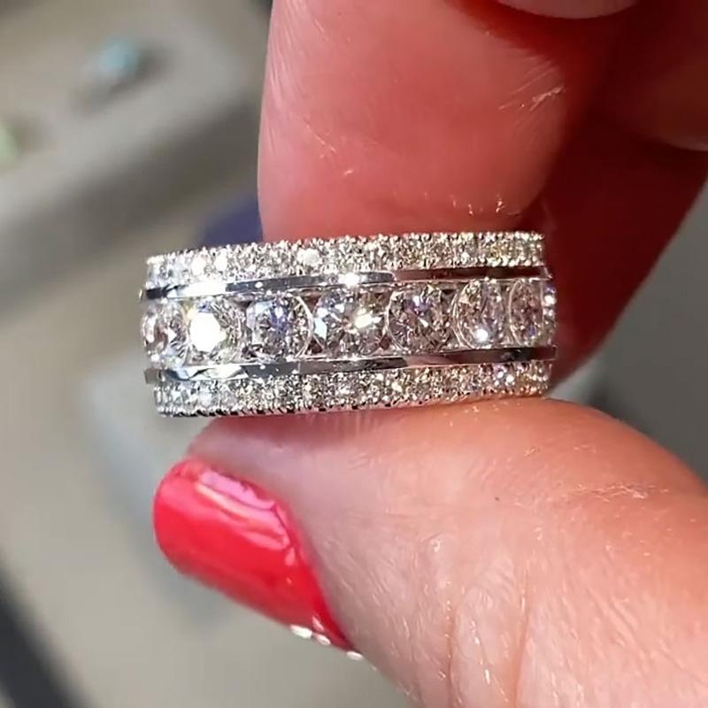 Women's Bling Eternity Ring, Delicate Micro Pave Cubic Zirconia Wide Promise Ring for Engagement Wedding, Ideal Anniversary Birthday Gifts, Glamorous Jewelry for Party Evening Vacation