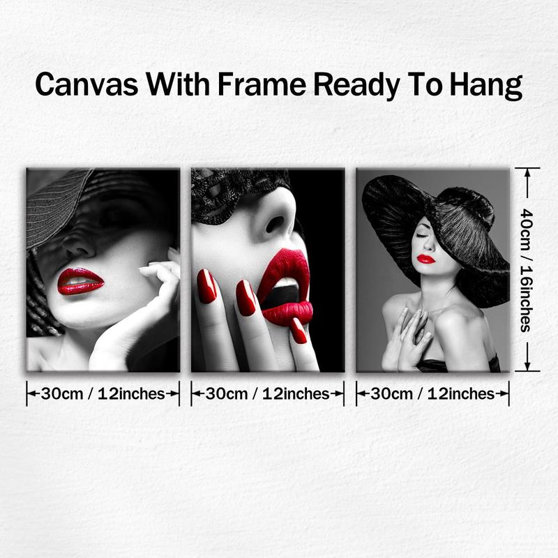 Wooden Framed Canvas Painting, 3 Counts/set Modern Fashion Woman Pattern Wall Art, Wall Decor for Home Living Room Bedroom Office