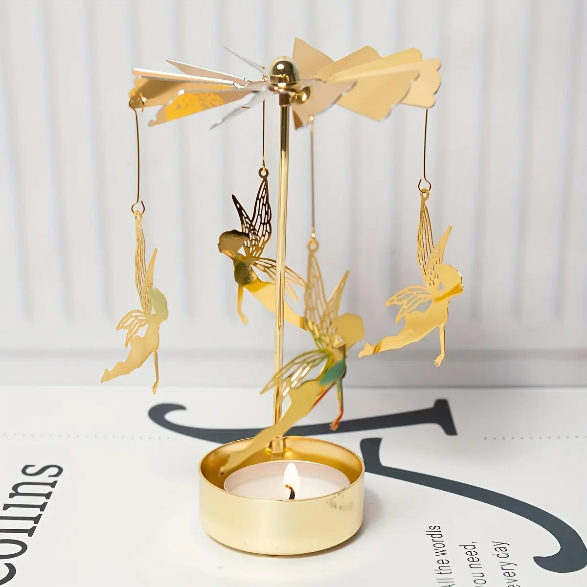 Rotating Carousel Candle Holder with Fairy, Elegant Metal Desktop Decoration, Home Dining Decor, Romantic Dinner Atmosphere, Indoor Use
