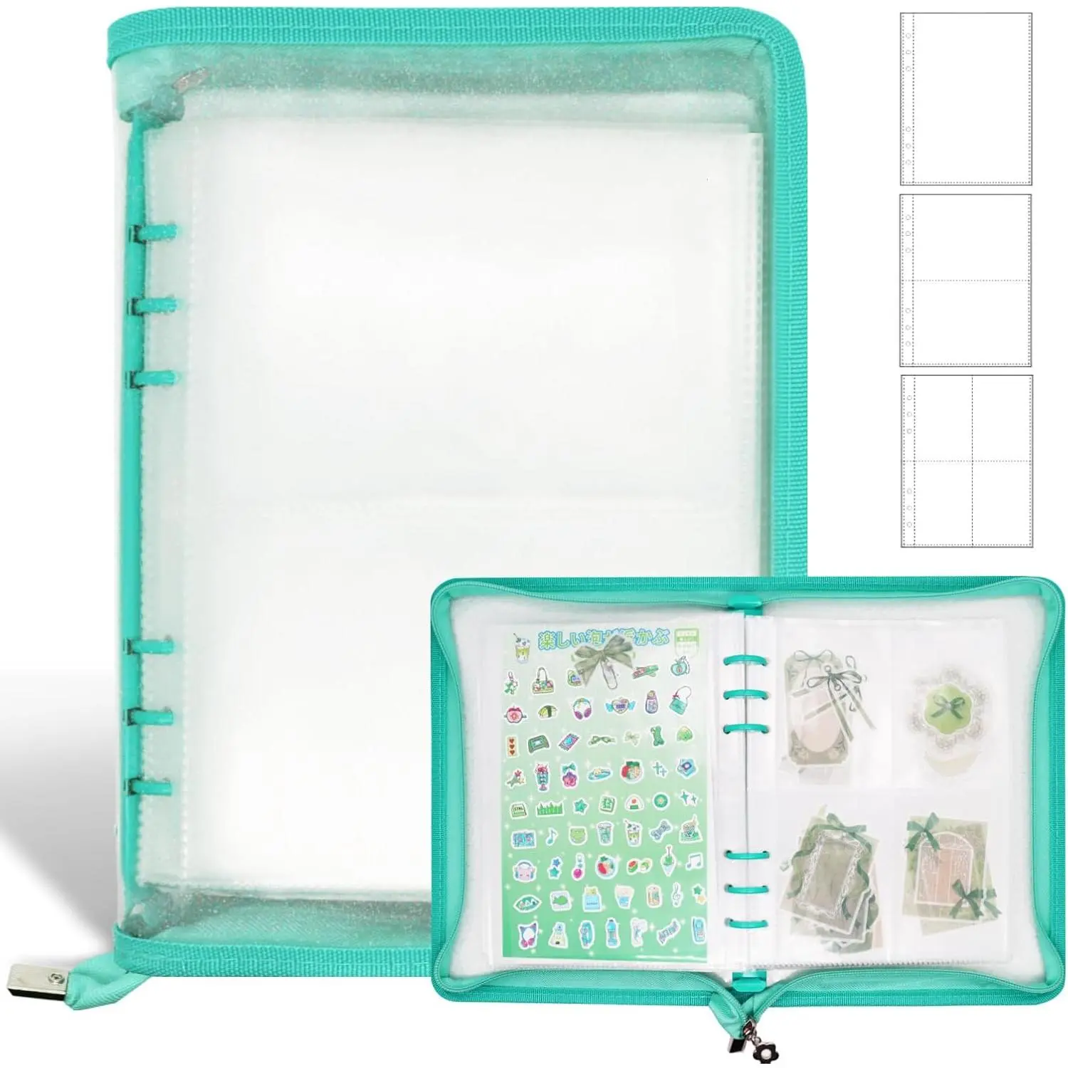 Sticker Organizer Binder Sticker Storage Album A5 Sticker Book Collecting Album for Collecting Sticker  Sticker Keeper Holder Book for Adult with Pockets and Zipper (Cyan)