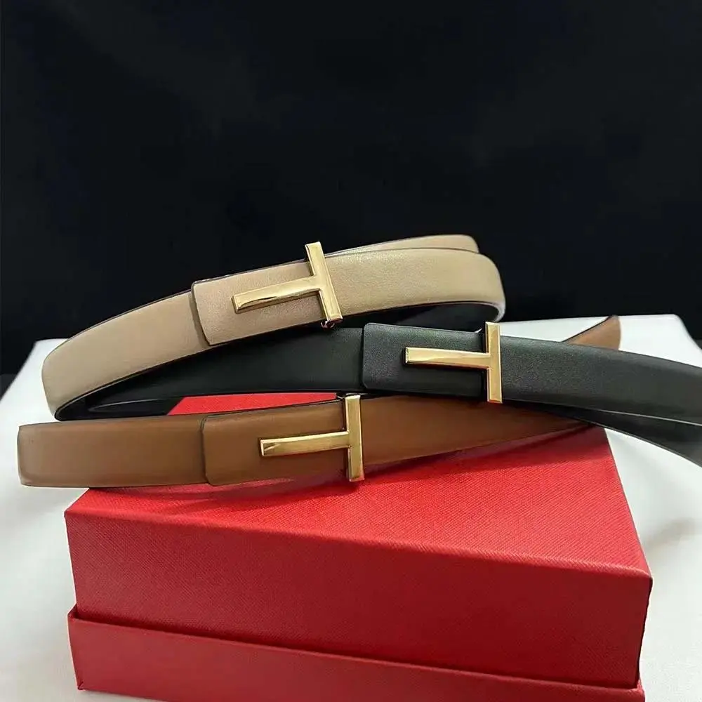 New 25mm Women's Belt Designer Reversible Genuine Leather Belt For Women T Buckle Belt Female Jeans Dress Belt